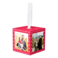 Personalized Valentine's Day Gift Red Multi Photo Cube Ornament