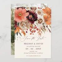 Burgundy Orange Floral Fall Photo Save The Date