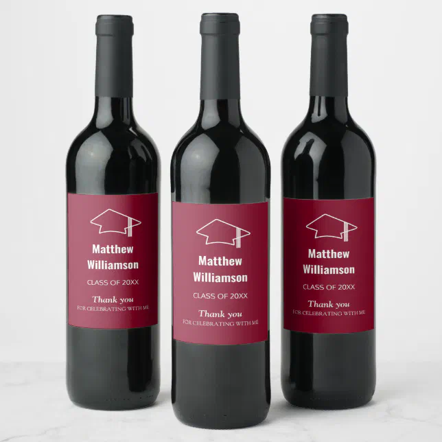 Burgundy Graduation Party Wine Bottle Labels