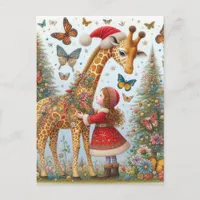 Gorgeous Santa Giraffe and Child Postcard