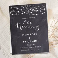 Rustic Slate String Lights County QR Code Wedding Invitation Postcard