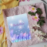 Boho Pastel Purple Pink Feathers Sparkles And Name Planner