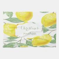 Lemons white green name script towel