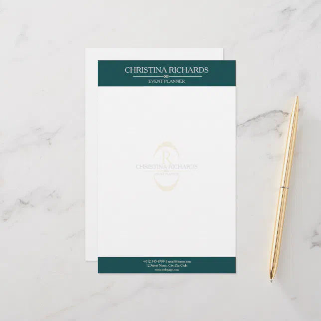 Monogram Teal Modern Elegant Business Stationery