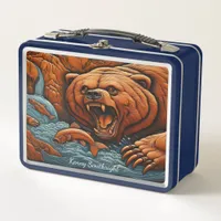 Roaring Bear Conquering Wild Rapids Metal Lunch Box