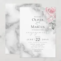 Blush Pink Rose Bouquet Pewter Watercolor Invitation
