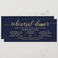 Navy and Gold Calligraphy Rehearsal Dinner Invitation