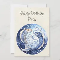 Pisces Fish Zodiac Watercolor Birthday Flat Card