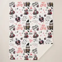 Cute Gangster Santa Merry Christmas on White |     Sherpa Blanket