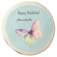 Delicate Pink Butterfly in Pastel Rainbow Colors Sugar Cookie