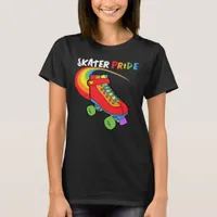 Skater Rainbow Cartoon Roller Skate Pride T-Shirt