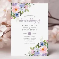 Blush Pink Purple Floral Watercolor Wedding Invitation