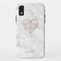 Girly Faux Rose Gold Geometric Heart | Marble Look iPhone XR Case