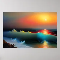 Ethereal Ocean and Sunset AI Art Poster