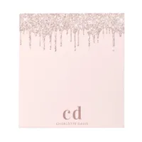 Rose gold blush glitter drips monogram name notepad