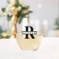 Heavy Bold Monogram and Name Black/Gold ID613 Stemless Wine Glass