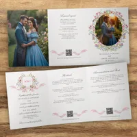 All In One Watercolor Regency Crest QR Wedding Tri-Fold Invitation