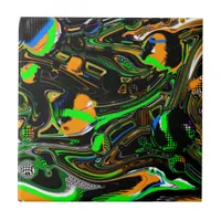 Blue, Lime Green, Orange, Black and White Abstract Ceramic Tile