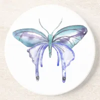 watercolor aqua blue purple butterfly sandstone coaster