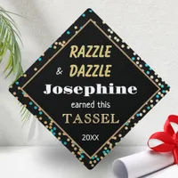 Razzle Dazzle Fun Bold Black Cool Personalized Graduation Cap Topper