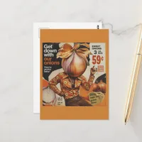 A groovy retro dancing onion postcard