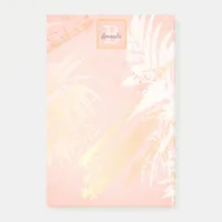 Rose gold blush palm foliage monogram name post-it notes