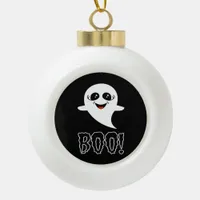Boo Little Halloween Classic Design Ceramic Ball Christmas Ornament
