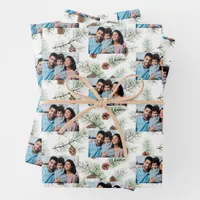 Christmas family photo white cone pine wrapping paper sheets