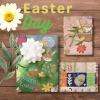 Colorful watercolor Easter Bunny chickens Wrapping Paper Sheets