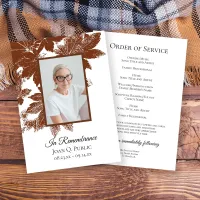 Brown Fall Leaves Edge Funeral Memorial Service Program