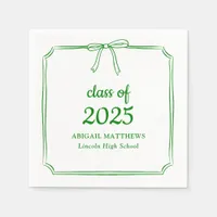 Elegant Whimsical Bow Green Custom Graduation Napkins