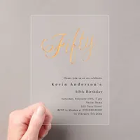 Gold script 50th birthday clear acrylic invitations