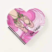 Personalized Ballet Slippers Pink and White Marble Notebook