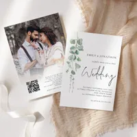 Eucalyptus Photo Overlay QR Code Script Wedding Invitation