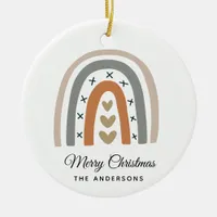 Rainbow brown beige gray white family name ceramic ornament