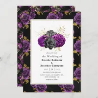 Purple, Black and Gold Floral Gothic Wedding Invitation