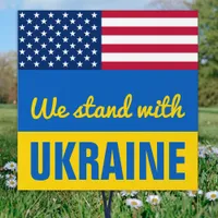We Stand With Ukraine USA American Flag Yard Sign