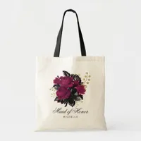 Burgundy - Marsala and Gold Floral Maid of Honor Tote Bag