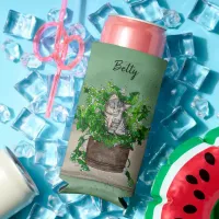 Personalized Cute Kitten in Catnip Pot   Seltzer Can Cooler