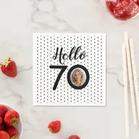 Hello 70 Black & White Dots Photo Birthday Napkins