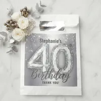 Silver Diamond Sparkle 40th Birthday Thank You Favor Bag
