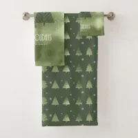 Christmas Trees and Snowflakes Pattern Green ID863 Bath Towel Set