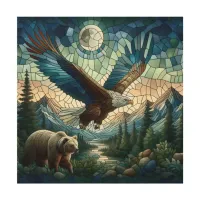 Mosaic Bear and Eagle in the Mountains Ai Art