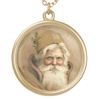 Vintage Santa Gold Plated Necklace