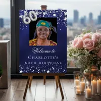 60th Birthday blue silver stars photo welcome Foam Board