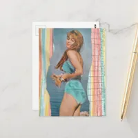 A Beautiful Woman in 1957 on the beach collage Postcard