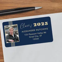 Navy Gold Photo Frame 2025 Grad Address Label