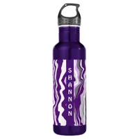 Purple Personalized Marble Fluid Art Stripes Stainless Steel Water Bottle