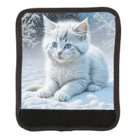 Cute White Cat Playing in the Snow   Luggage Handle Wrap