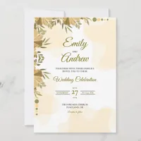 Gold Poppy Arch Elegant Floral Watercolor Wedding Invitation